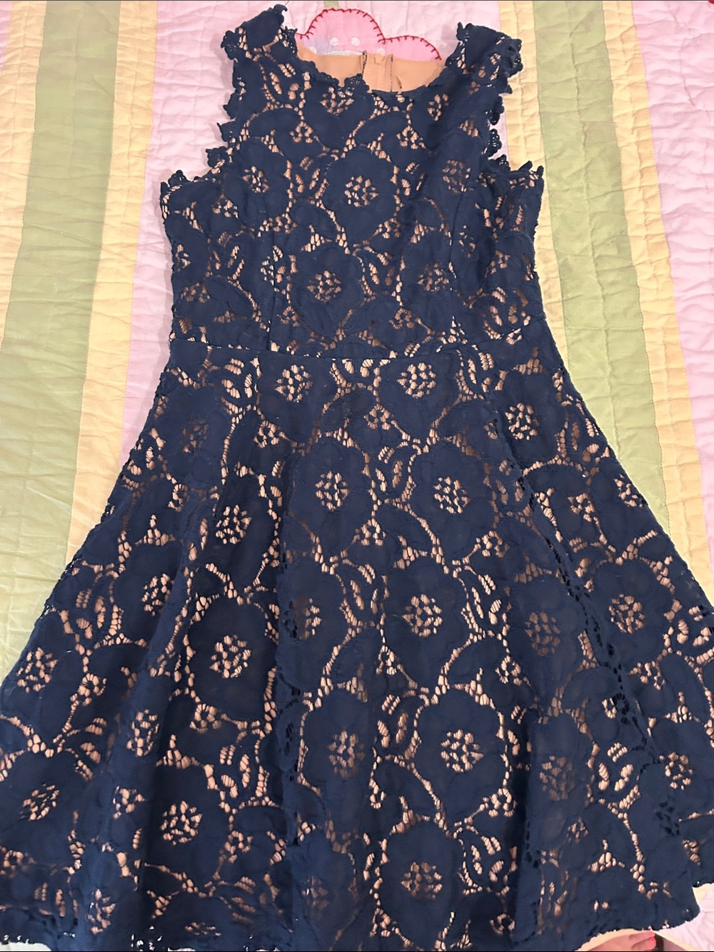 Source Unknown Navy Floral Lace Fit-and-Flare Dress